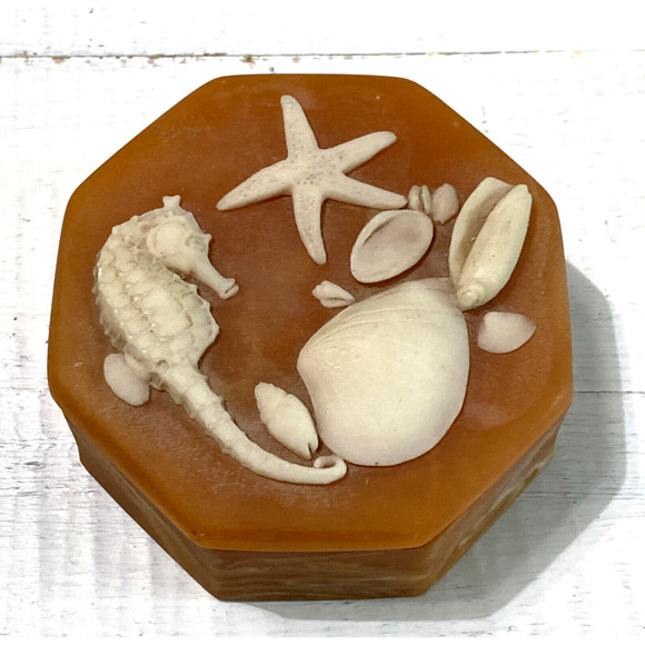 Vintage Design Gifts Soapstone Sea Horse Shells Starfish Trinket Box - Picture 3 of 11